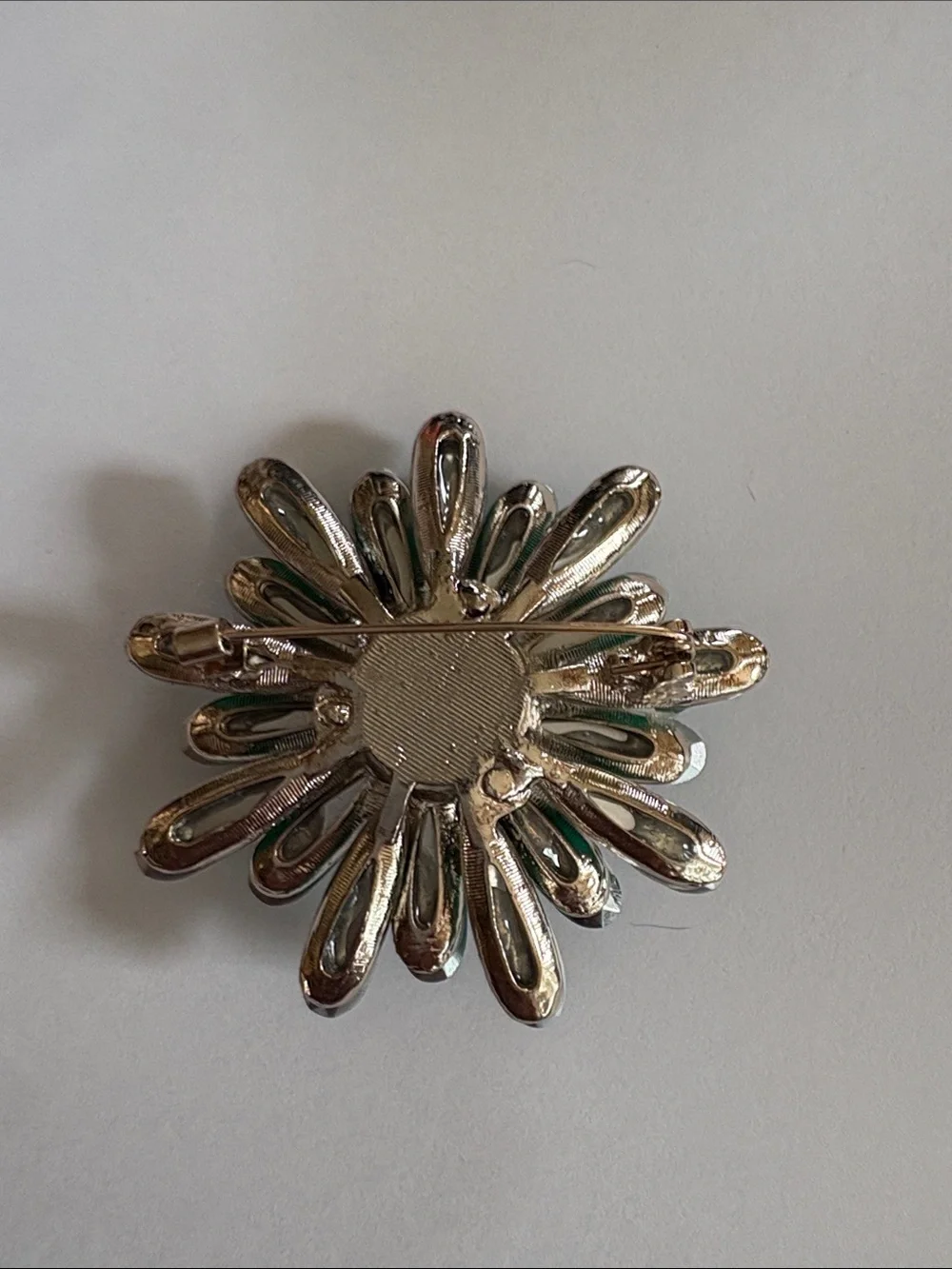 Emerald & Smoky Crystal Flower Brooch